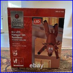 Home Accents Holiday 4 Ft Airblown LED Hangin' On Reindeer Inflatable Good Shape