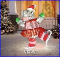 Ice Skating Hippo TuTu & Santa Hat LED Lighted Outdoor Christmas Yard Decor 34