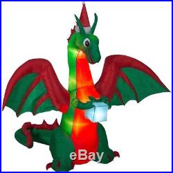 Inflatable Christmas Dragon with Flaming Mouth and Present 8 Feet Tall Magic