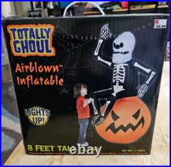 Inflatable Skeleton 8ft TOTALLY GHOUL On Pumpkin Vintage Kmart Works! 8