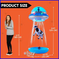 Joiedomi 9 FT Tall Halloween Inflatable UFO Outdoor Decoration, Blow Up Blue Fla