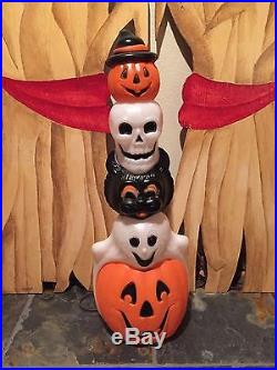 LAST New Halloween 32 Pumpkin, Skull, Black Cat & Ghost Totem Blow Mold Decor