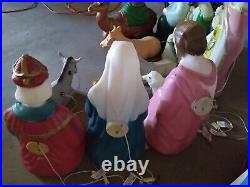 Large 36 Vintage 12 Piece Lighted Christmas Blow Mold Nativity Set with CAMEL
