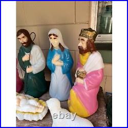 Large Vintage Piece Lighted Christmas Blow Mold Nativity Set