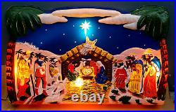 Lidco Vintage Huge Blow Mold 3D Lighted Nativity Christmas Scene Box 46x28