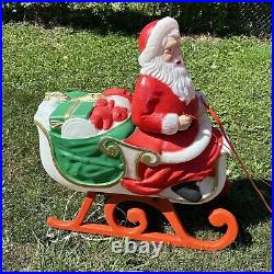 Light Up Santa Claus On A Sleigh Blow Mold With Reindeer Yard Holiday Decor TPI