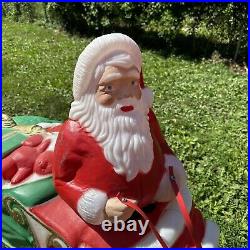 Light Up Santa Claus On A Sleigh Blow Mold With Reindeer Yard Holiday Decor TPI
