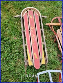 Lot Of 11 Metal Wood Wooden Snow Sled Sleigh Flexible Flyer Christmas Display