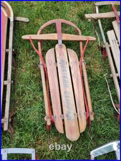 Lot Of 11 Metal Wood Wooden Snow Sled Sleigh Flexible Flyer Christmas Display