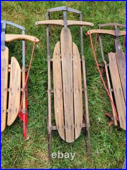 Lot Of 11 Metal Wood Wooden Snow Sled Sleigh Flexible Flyer Christmas Display