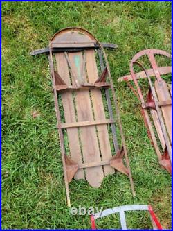 Lot Of 11 Metal Wood Wooden Snow Sled Sleigh Flexible Flyer Christmas Display