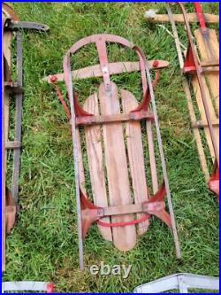 Lot Of 11 Metal Wood Wooden Snow Sled Sleigh Flexible Flyer Christmas Display