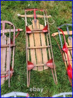 Lot Of 11 Metal Wood Wooden Snow Sled Sleigh Flexible Flyer Christmas Display