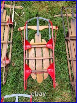 Lot Of 11 Metal Wood Wooden Snow Sled Sleigh Flexible Flyer Christmas Display