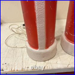 Lot of 2 VTG 39 Don Featherstone Pencil SANTA Christmas Lighted BLOW MOLD