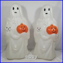 Lot of 2 Vtg Empire Halloween Blow Mold Ghost Holding Skull & Pumpkin Light 23