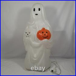 Lot of 2 Vtg Empire Halloween Blow Mold Ghost Holding Skull & Pumpkin Light 23