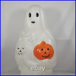 Lot of 2 Vtg Empire Halloween Blow Mold Ghost Holding Skull & Pumpkin Light 23