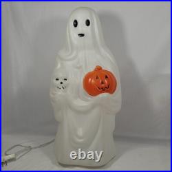 Lot of 2 Vtg Empire Halloween Blow Mold Ghost Holding Skull & Pumpkin Light 23