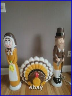 Lot of 3 Union Don Featherstone Vintage Thanksgiving Blow Molds Pilgrims Turkey