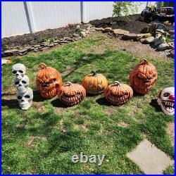Lot of 7 Halloween Decorations, Holographic Light Up Pumpkins, Blow Molds