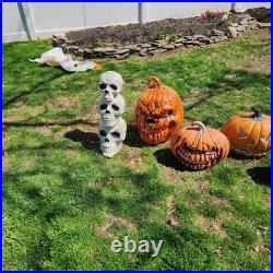 Lot of 7 Halloween Decorations, Holographic Light Up Pumpkins, Blow Molds