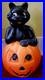 Lrg! Vntage Halloween Blow Mold Black Cat On A Pumpkin 35tall -shipping Info