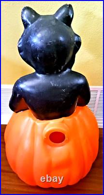 Lrg! Vntage Halloween Blow Mold Black Cat On A Pumpkin 35tall -shipping Info