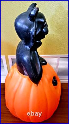 Lrg! Vntage Halloween Blow Mold Black Cat On A Pumpkin 35tall -shipping Info