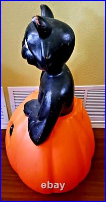 Lrg! Vntage Halloween Blow Mold Black Cat On A Pumpkin 35tall -shipping Info