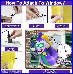 Mardi Gras Jester Lean Out Window Airblown Inflatable Decor Blow Up Party LED