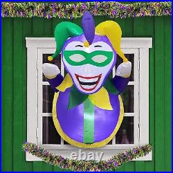 Mardi Gras Jester Lean Out Window Airblown Inflatable Decor Blow Up Party LED