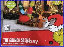 NEW! 6.5ft Grinch & Max Sleigh Christmas Inflatable Self-Inflates Indoor Outdoor
