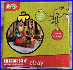 NEW! 6.5ft Grinch & Max Sleigh Christmas Inflatable Self-Inflates Indoor Outdoor