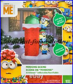 NEW 7' ft Inflatable Minions-Christmas Santa Minion-Airblown-Presents-Chimney