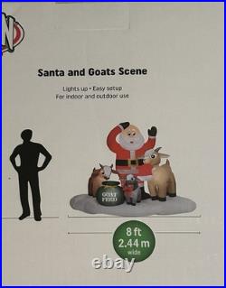 NEW-Gemmy 8' Wide Santa Feeding Goats Christmas Lighted Inflatable Airblown-New