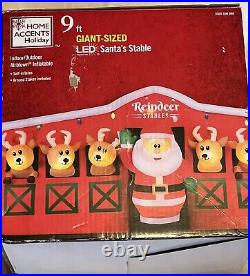 NEW Gemmy 9' Santa Reindeer Stables Lighted Christmas Inflatable Airblown-NEW