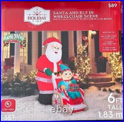 NEW Gemmy Inflatable Santa Pushing Elf In Wheelchair 6' CHRISTMAS FREE SHIPPING