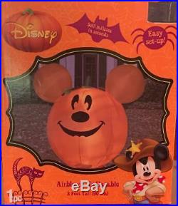 NEW RARE DISNEY HALLOWEEN MICKEY MOUSE PUMPKIN AIRBLOWN INFLATABLE LIGHTS UP 3ft