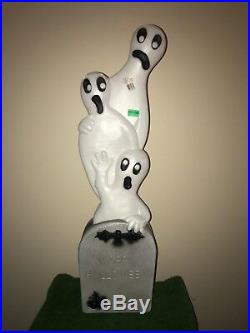 NEW Vintage 40 Union Halloween Lighted Tombstone with Ghosts Blow Mold Decor