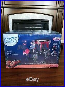 NOS 2007 Airblown Halloween Pumpkin Hollow Carriage Hearse Animated Zombie 12ft