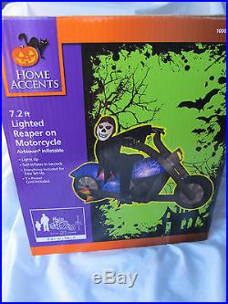New 7 Foot Lighted Grim Reaper on Motorcycle Halloween Airblown Inflatable Yard
