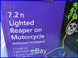 New 7 Foot Lighted Grim Reaper On Motorcycle Halloween Airblown Inflatable Yard