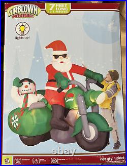 New Gemmy 7ft Lighted Santa on Motorcycle Airblown Inflatable Christmas Snowman