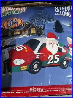 New Gemmy Christmas Airblown Inflatable 8ft Santa Race Car with Elves- 2006