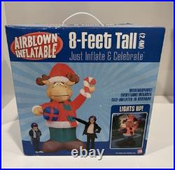 New Vintage Gemmy Christmas Moose Airblown Inflatable Lighted 8 Ft Tall 2004