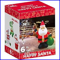 Nifti Nest 6 Ft Christmas Inflatable Decorations, Happy Santa Claus with Gift