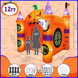 Outdoor Inflatable Halloween Decorations, Lighted 12 Ft Tall Huge Haunted House