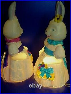 Pair Blow Mold Miss Easter Bunny With Basket 1994 Carolina Enterprises 25 Tall