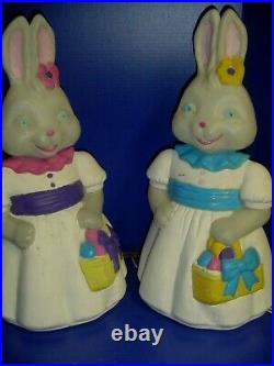 Pair Blow Mold Miss Easter Bunny With Basket 1994 Carolina Enterprises 25 Tall